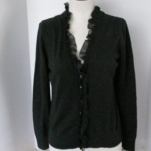 Chaps Black Cardigan Sweater Ruffle Trim Small